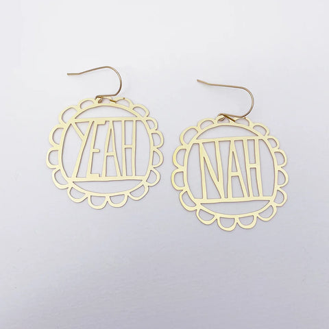 Yeah Nah Earring in Gold | Denzandco
