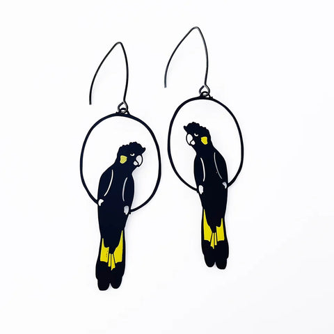 Yellow Tailed Black Cockatoo earrings in Black/Yellow | Denzandco