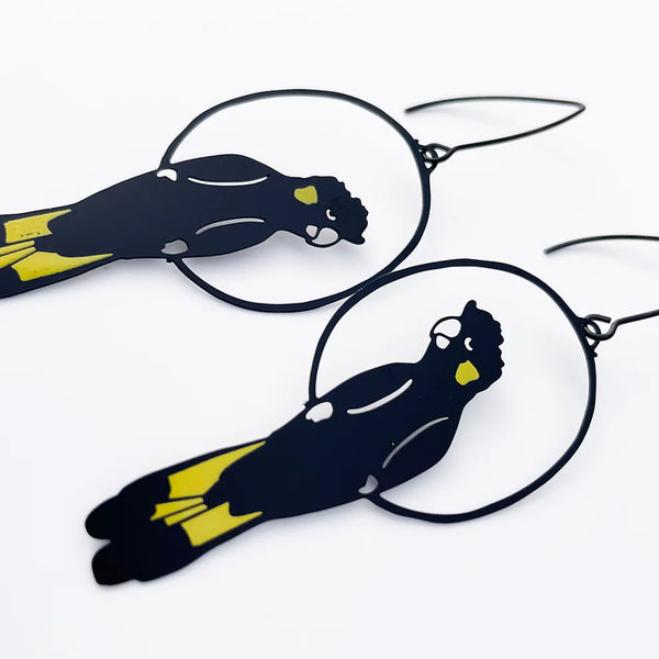 Yellow Tailed Black Cockatoo earrings in Black/Yellow | Denzandco
