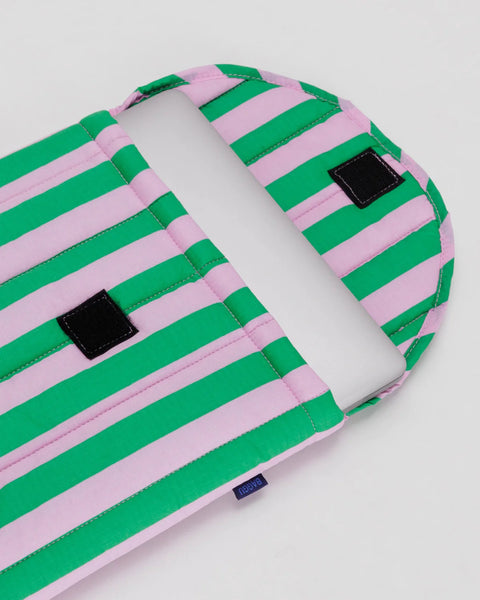 Baggu | Puffy Laptop Sleeve 16" | Pink Green Awning