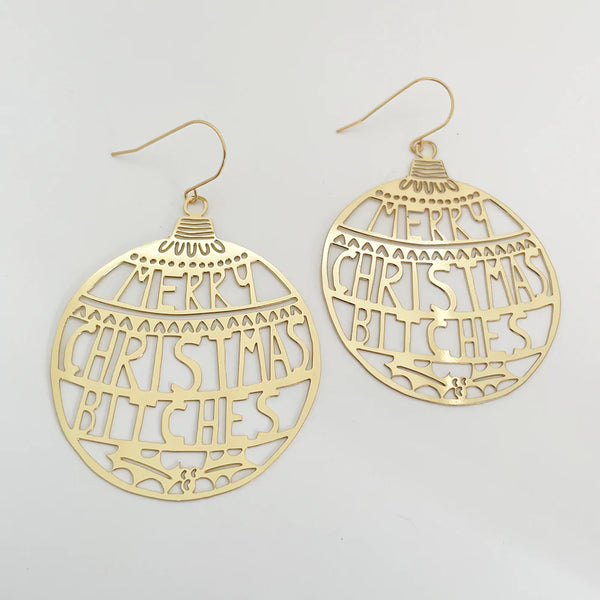 Merry Christmas Bitches Earring | Denzandco | Gold