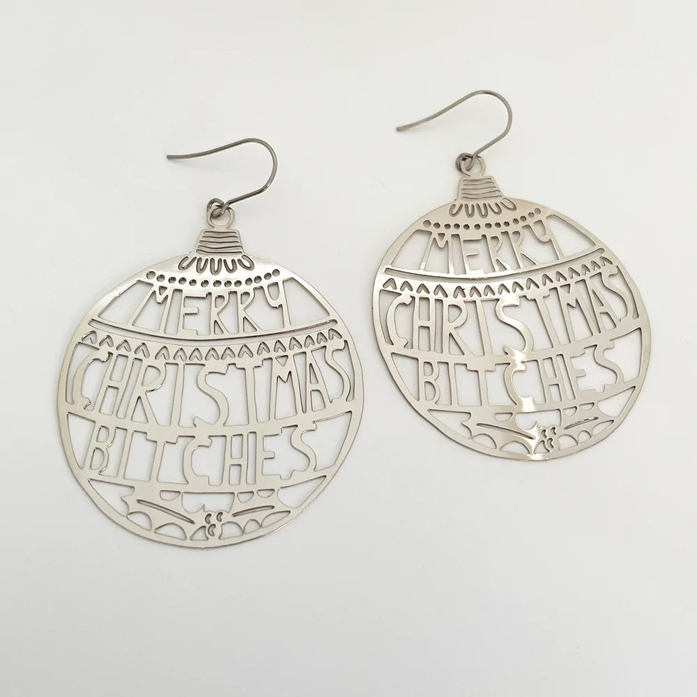 Merry Christmas Bitches Earring | Denzandco | Silver