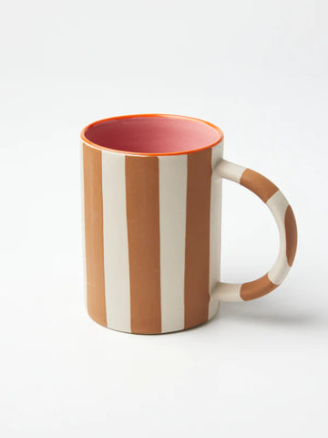 HAPPY STRIPE TAN MUG | Jones and Co